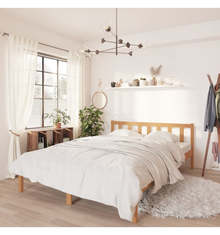Cadre de lit sans matelas marron miel bois de pin massif | Mobilier & Déco