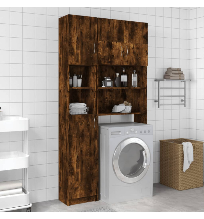 Armoire de bain Chêne fumé 32x25,5x190 cm Bois d'ingénierie | Mobilier & Déco