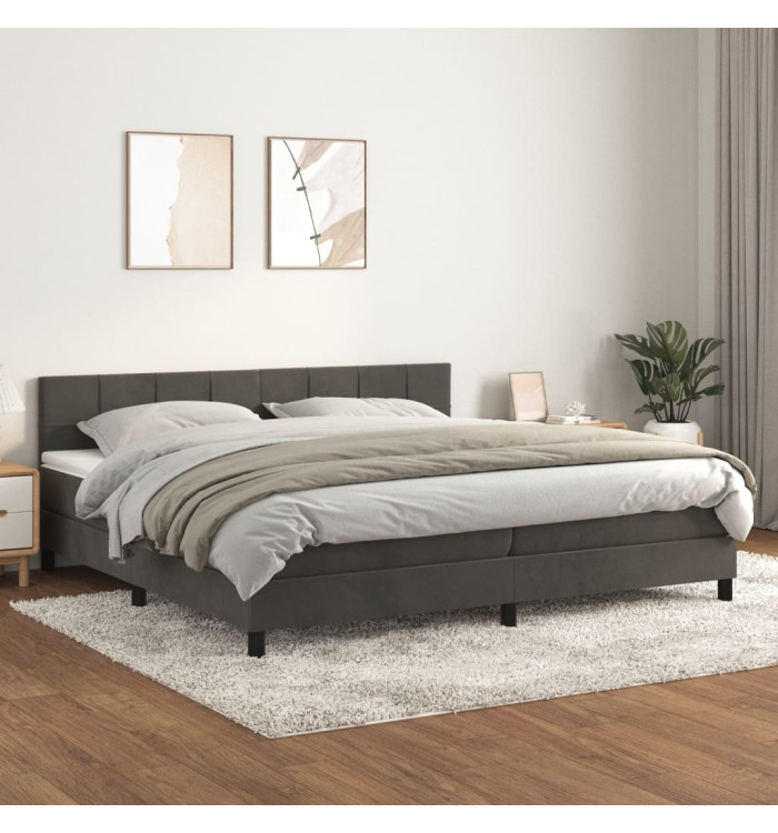 Sommier à lattes de lit et matelas Gris foncé 200x200cm Velours | Mobilier & Déco