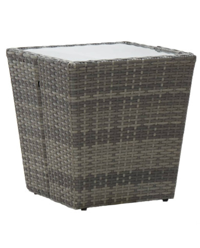 Table à thé Gris 41,5x41,5x43 cm Résine tressée et verre trempé | Mobilier & Déco