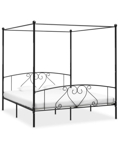 Cadre de lit sans matelas avec baldaquin noir 180x200 cm métal | Mobilier & Déco