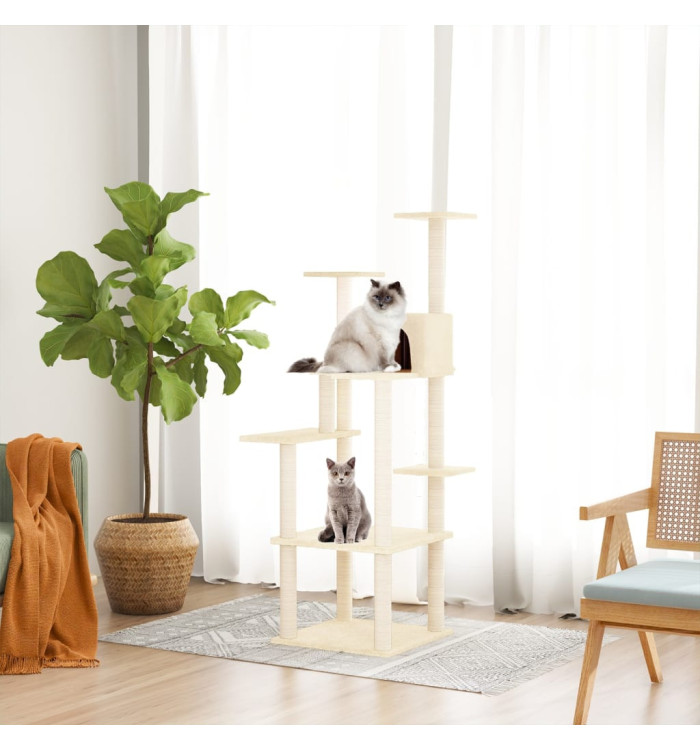Arbre à chat avec griffoirs en sisal Crème 153 cm | Mobilier & Déco
