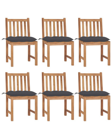 Chaises de jardin lot de 6 avec coussins Bois de teck massif | Mobilier & Déco