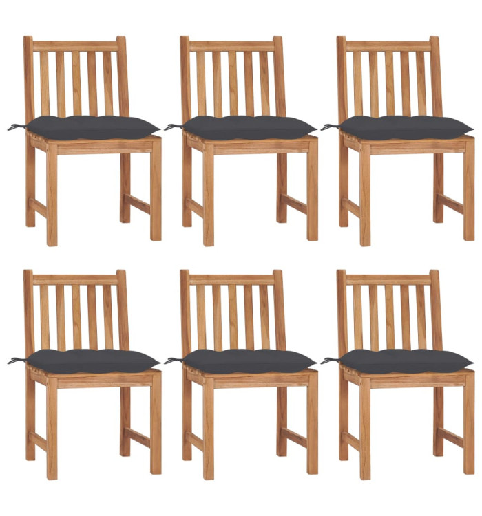 Chaises de jardin lot de 6 avec coussins Bois de teck massif | Mobilier & Déco