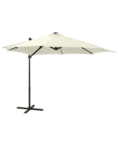Parasol de jardin en porte-à-faux et mât et lumières LED sable | Mobilier & Déco