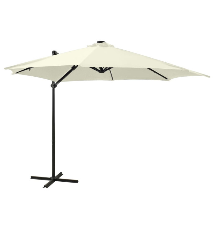 Parasol de jardin en porte-à-faux et mât et lumières LED sable | Mobilier & Déco