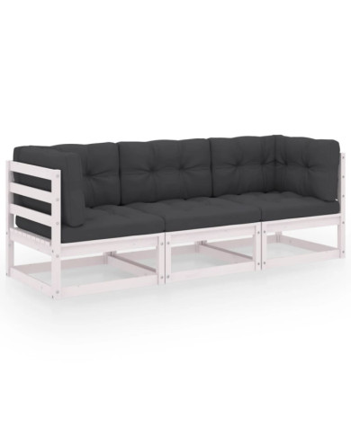 Canapé 3 places de jardin avec coussins Bois de pin massif | Mobilier & Déco