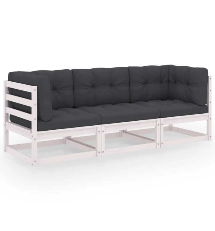 Canapé 3 places de jardin avec coussins Bois de pin massif | Mobilier & Déco