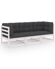 Canapé 3 places de jardin avec coussins Bois de pin massif | Mobilier & Déco