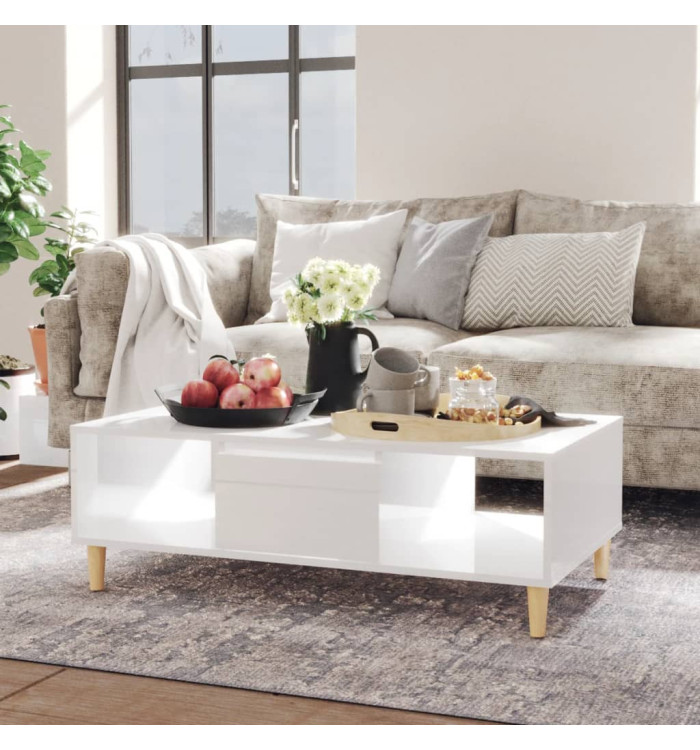 Table basse blanc brillant 103,5x60x35 cm bois d'ingénierie | Mobilier & Déco
