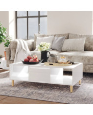 Table basse blanc brillant 103,5x60x35 cm bois d'ingénierie | Mobilier & Déco