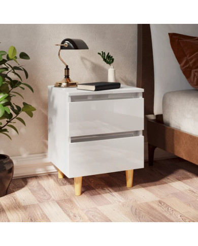 Tables de chevet pieds en pin 2 pcs blanc brillant 40x35x50 cm | Mobilier & Déco