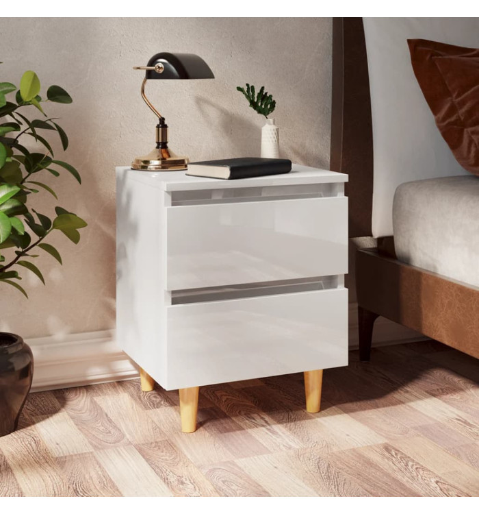 Tables de chevet pieds en pin 2 pcs blanc brillant 40x35x50 cm | Mobilier & Déco