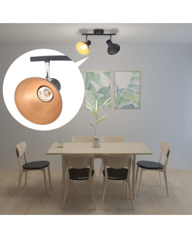 Plafonnier pour 2 ampoules E27 Noir et doré | Mobilier & Déco