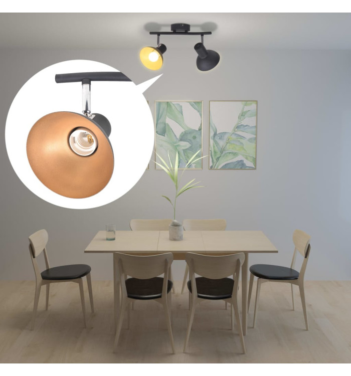 Plafonnier pour 2 ampoules E27 Noir et doré | Mobilier & Déco