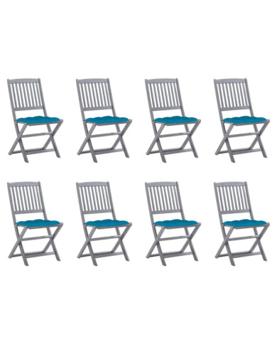 Chaises pliables d'extérieur lot de 8 et coussins Bois d'acacia | Mobilier & Déco