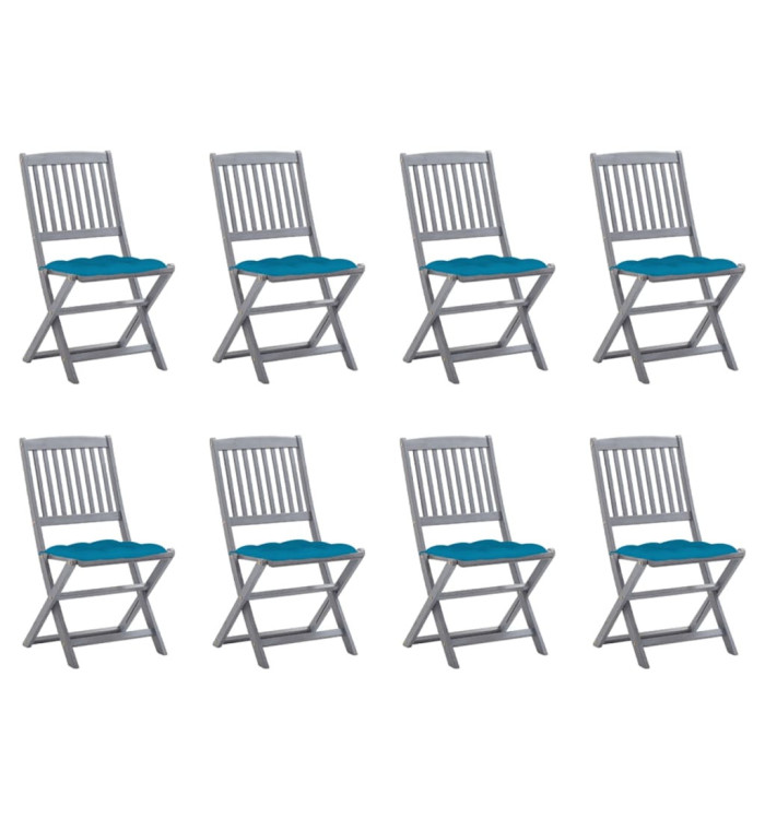 Chaises pliables d'extérieur lot de 8 et coussins Bois d'acacia | Mobilier & Déco