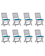 Chaises pliables d'extérieur lot de 8 et coussins Bois d'acacia | Mobilier & Déco