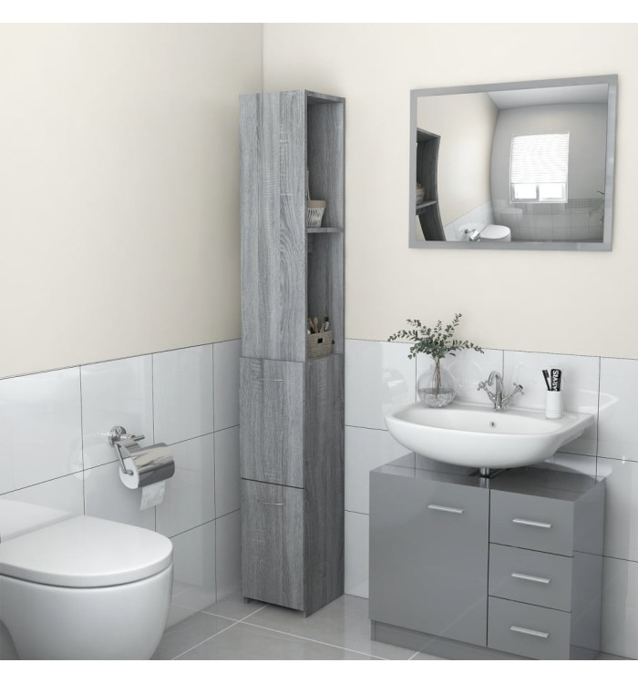 Armoire de bain sonoma gris 25x26,5x170 cm bois d'ingénierie | Mobilier & Déco