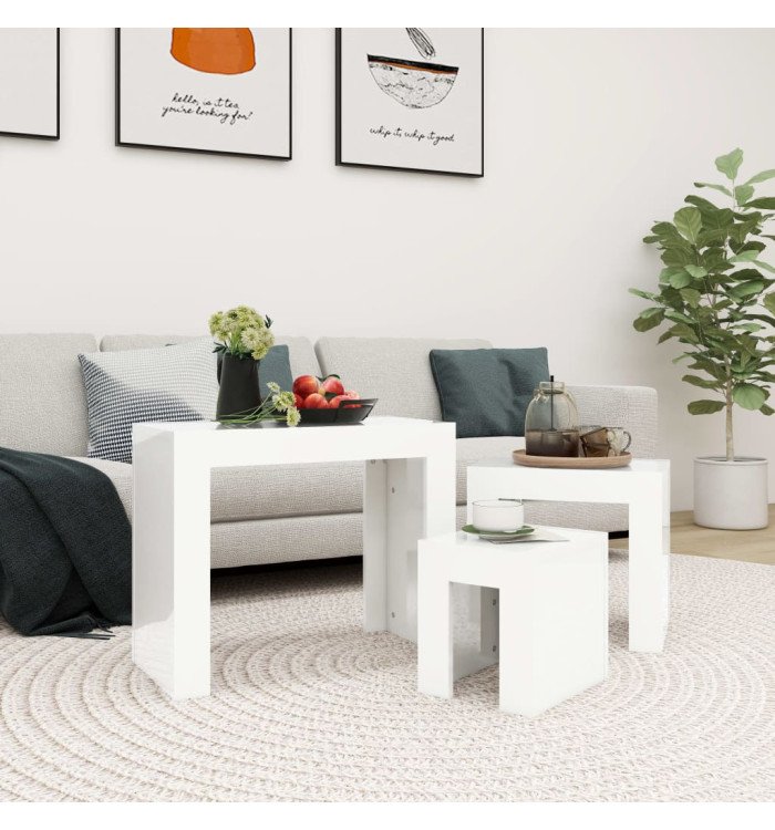 Tables basses gigognes 3 pcs Blanc brillant Bois d'ingénierie | Mobilier & Déco