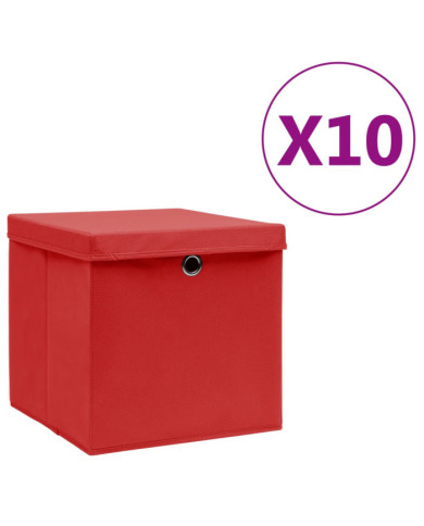 Boîtes de rangement avec couvercles 10 pcs 28x28x28 cm Rouge | Mobilier & Déco