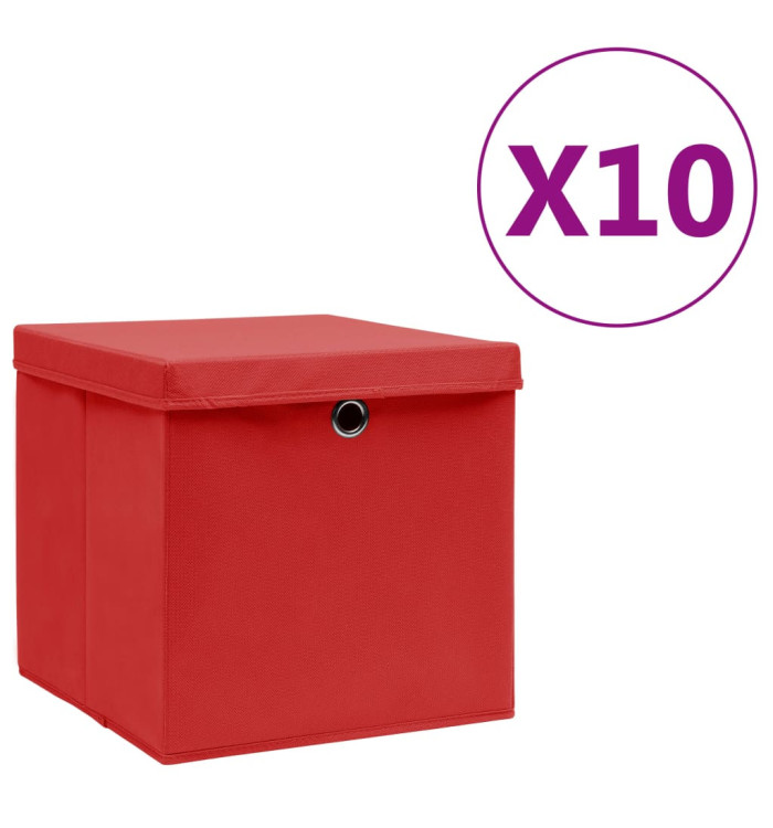 Boîtes de rangement avec couvercles 10 pcs 28x28x28 cm Rouge | Mobilier & Déco