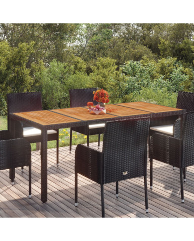 Table de jardin dessus en bois Noir 190x90x75 cm Résine tressée | Mobilier & Déco