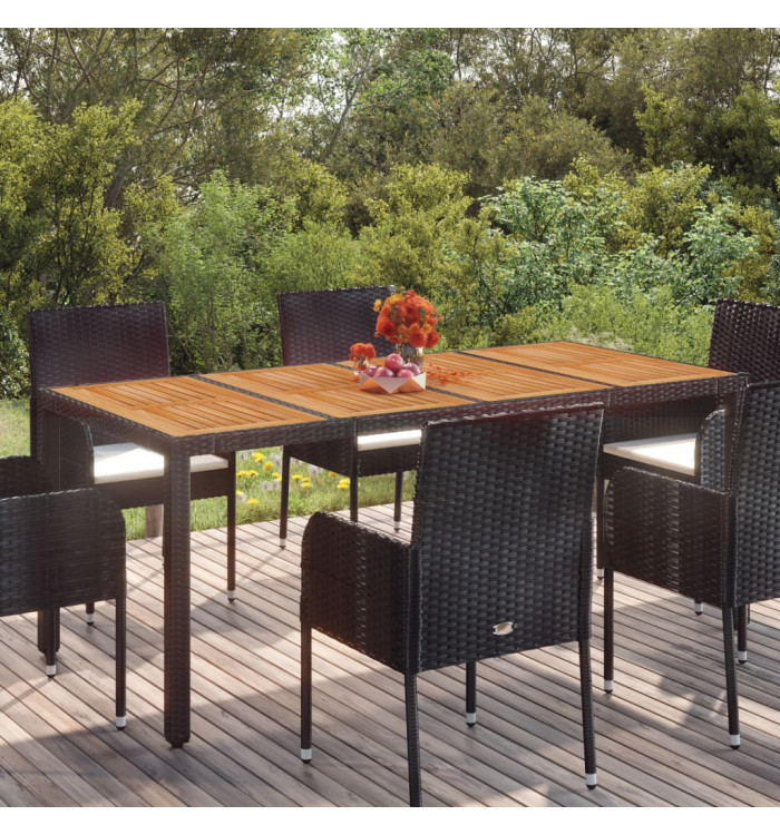 Table de jardin dessus en bois Noir 190x90x75 cm Résine tressée | Mobilier & Déco