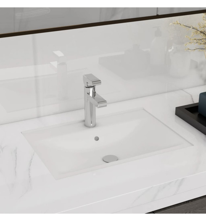 Vasque à trou de trop-plein/robinet céramique pour salle de bain Blanc | Mobilier & Déco