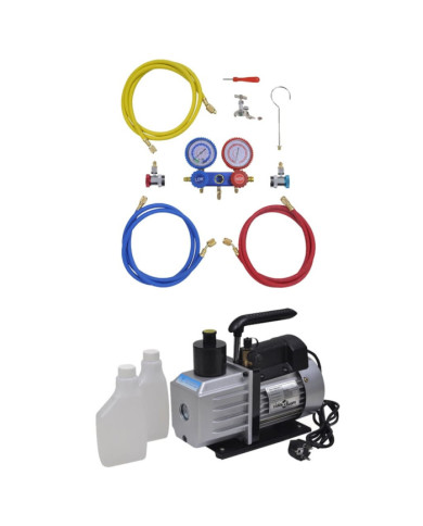Pompe à vide 50 L/min avec manomètre à 2 voies en kit d'outils | Mobilier & Déco
