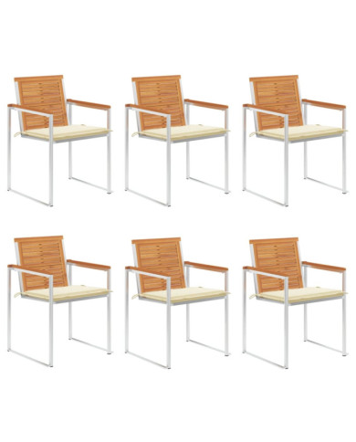 Chaises de jardin lot de 6 avec coussins Bois d'acacia solide | Mobilier & Déco
