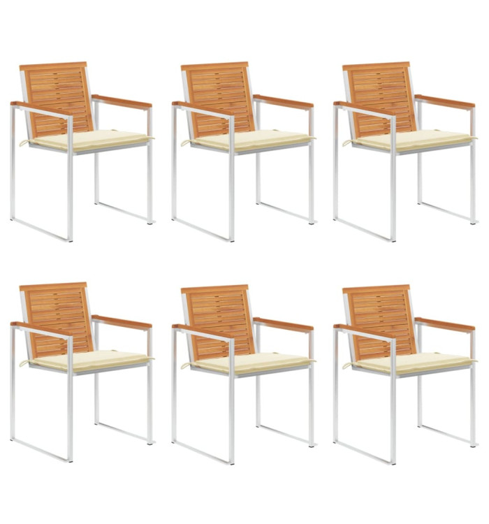 Chaises de jardin lot de 6 avec coussins Bois d'acacia solide | Mobilier & Déco