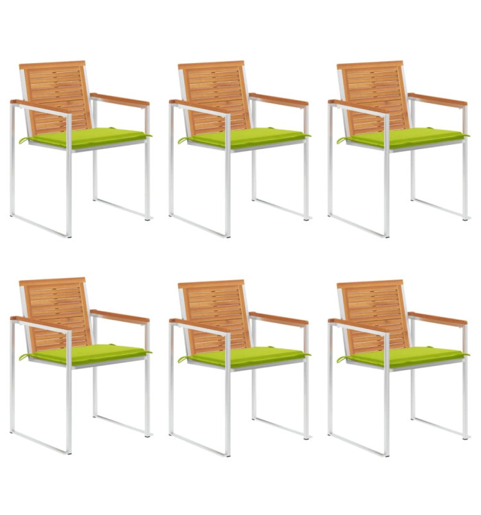 Chaises de jardin lot de 6 avec coussins Bois d'acacia solide | Mobilier & Déco