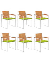 Chaises de jardin lot de 6 avec coussins Bois d'acacia solide | Mobilier & Déco