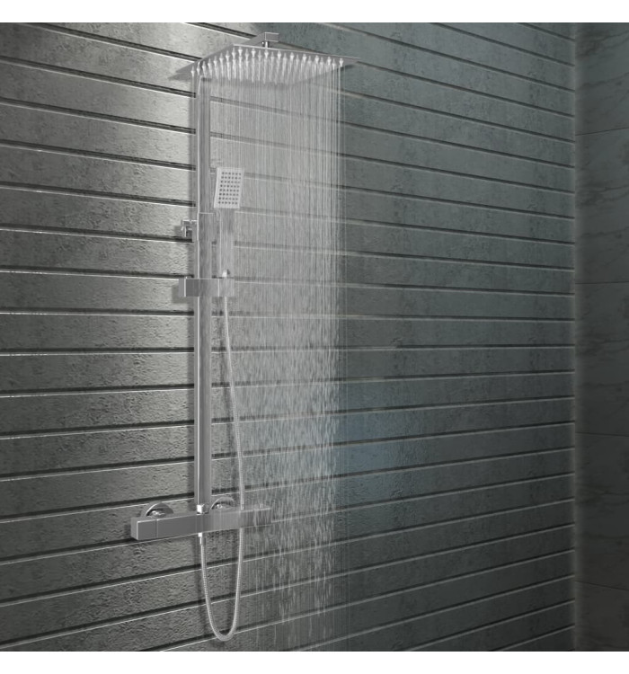 Ensemble de douche à deux têtes et thermostat Acier inoxydable | Mobilier & Déco