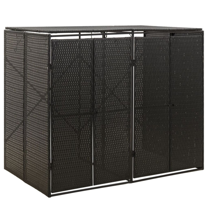 Abri pour poubelle double Noir 140x80x117 cm Résine tressée | Mobilier & Déco