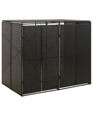 Abri pour poubelle double Noir 140x80x117 cm Résine tressée | Mobilier & Déco