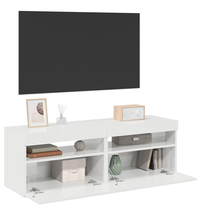 Meubles TV avec lumières LED 2 pcs blanc brillant 60x35x40 cm | Mobilier & Déco