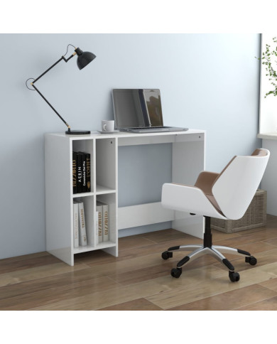 Bureau d'ordinateur portable blanc brillant bois d'ingénierie | Mobilier & Déco