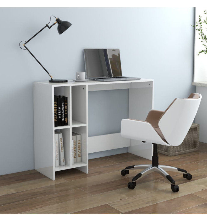 Bureau d'ordinateur portable blanc brillant bois d'ingénierie | Mobilier & Déco