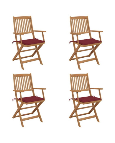 Chaises pliables de jardin lot de 4 avec coussins Bois d'acacia | Mobilier & Déco