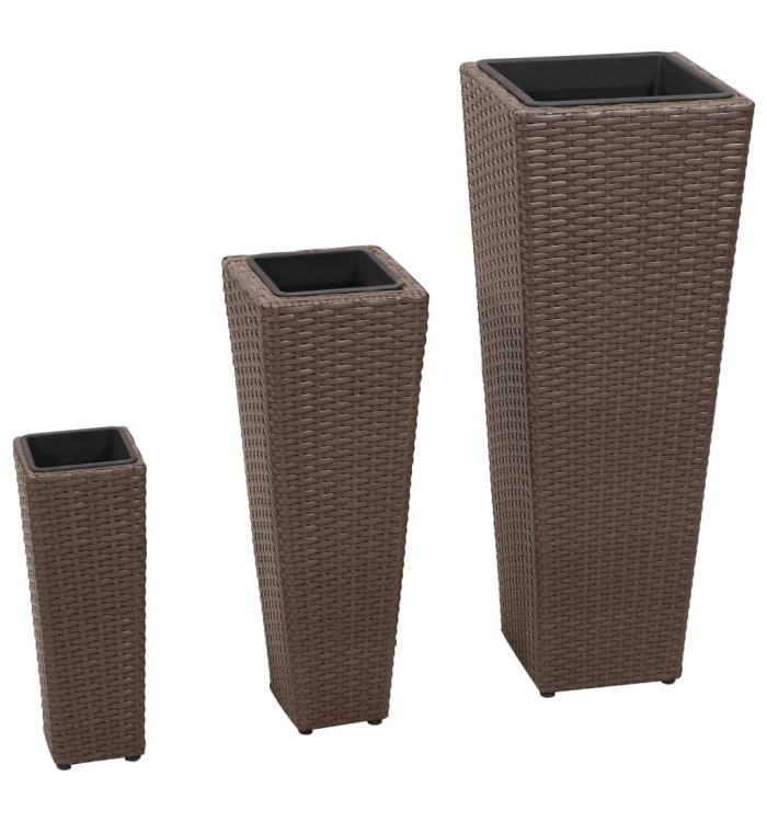 Lits surélevés de jardin 3 pcs Résine tressée Marron | Mobilier & Déco