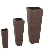Lits surélevés de jardin 3 pcs Résine tressée Marron | Mobilier & Déco