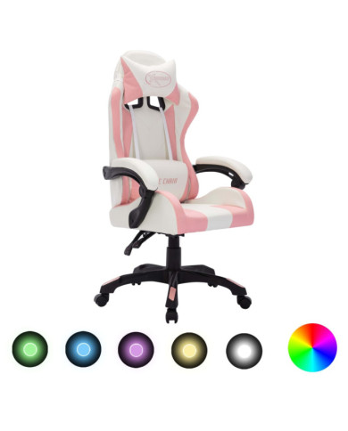 Fauteuil de jeux vidéo avec LED RVB Rose et noir Similicuir | Mobilier & Déco