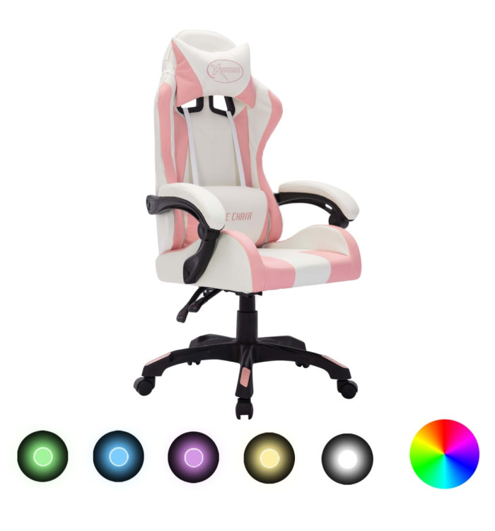 Fauteuil de jeux vidéo avec LED RVB Rose et noir Similicuir | Mobilier & Déco
