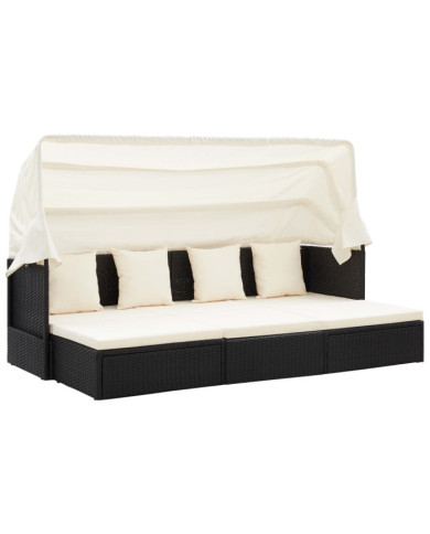 Lit de jardin avec toit Noir Résine tressée | Mobilier & Déco