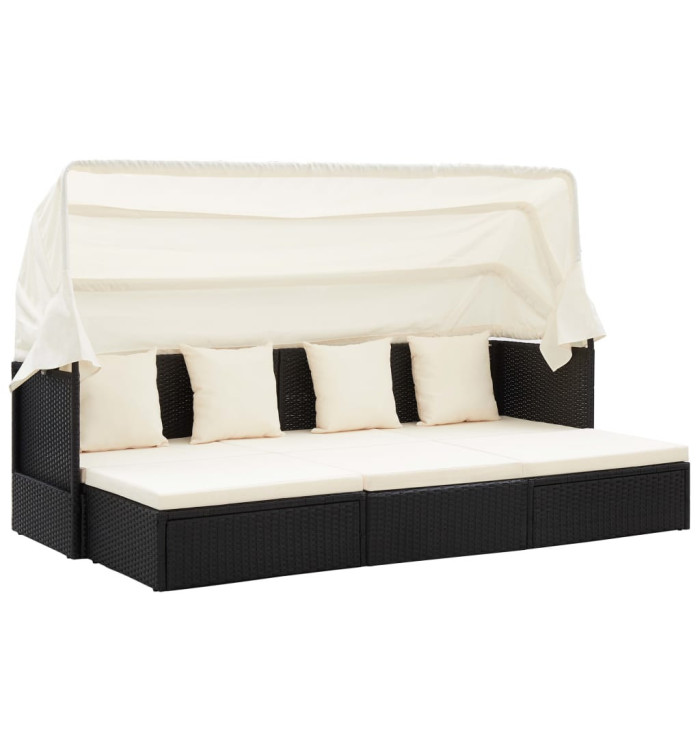 Lit de jardin avec toit Noir Résine tressée | Mobilier & Déco
