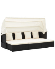 Lit de jardin avec toit Noir Résine tressée | Mobilier & Déco