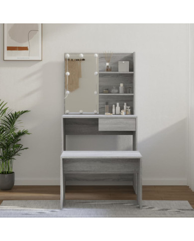 Ensemble de coiffeuse avec LED Sonoma gris Bois d'ingénierie | Mobilier & Déco