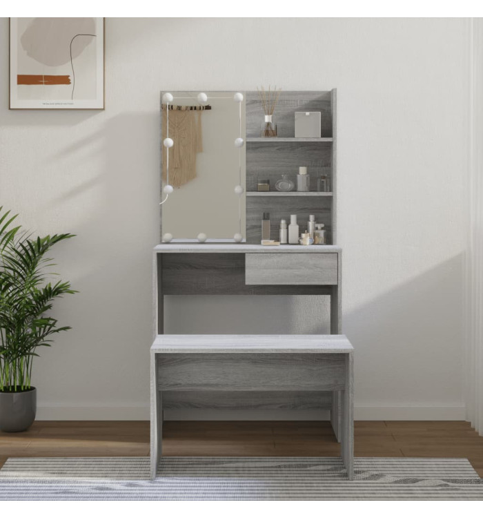 Ensemble de coiffeuse avec LED Sonoma gris Bois d'ingénierie | Mobilier & Déco
